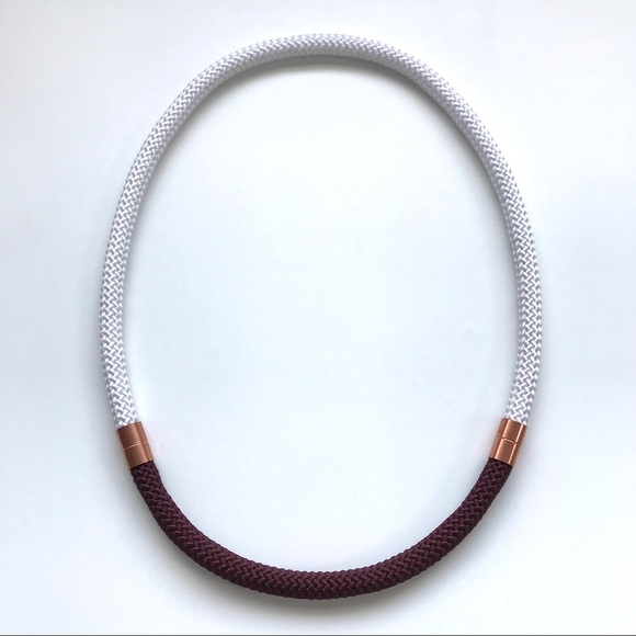 White + burgundy statement necklace with copper pieces - Picture 2 of 4